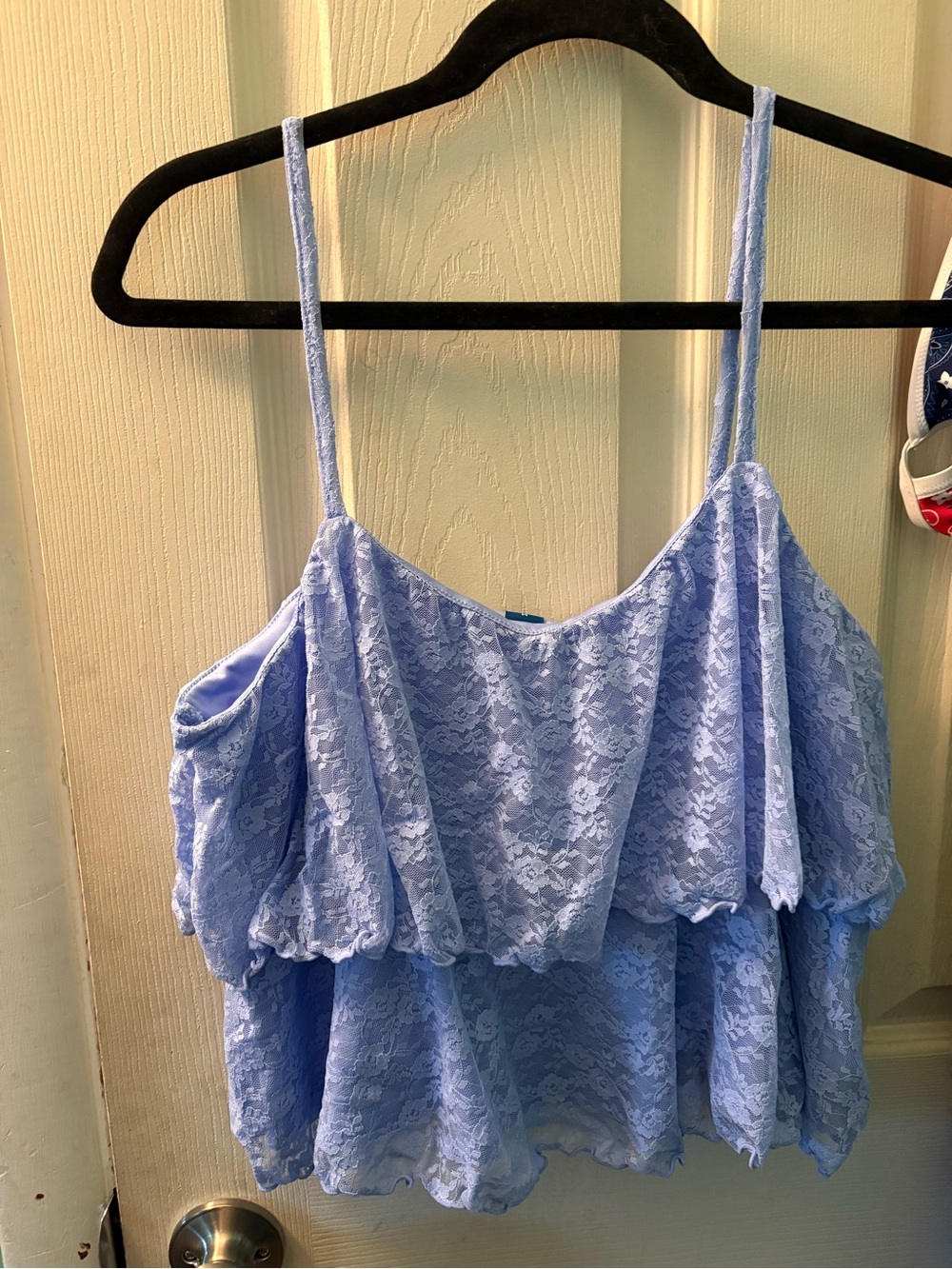 Lace Ruffle Cami in Light Blue - Women's Spaghetti Strap Top